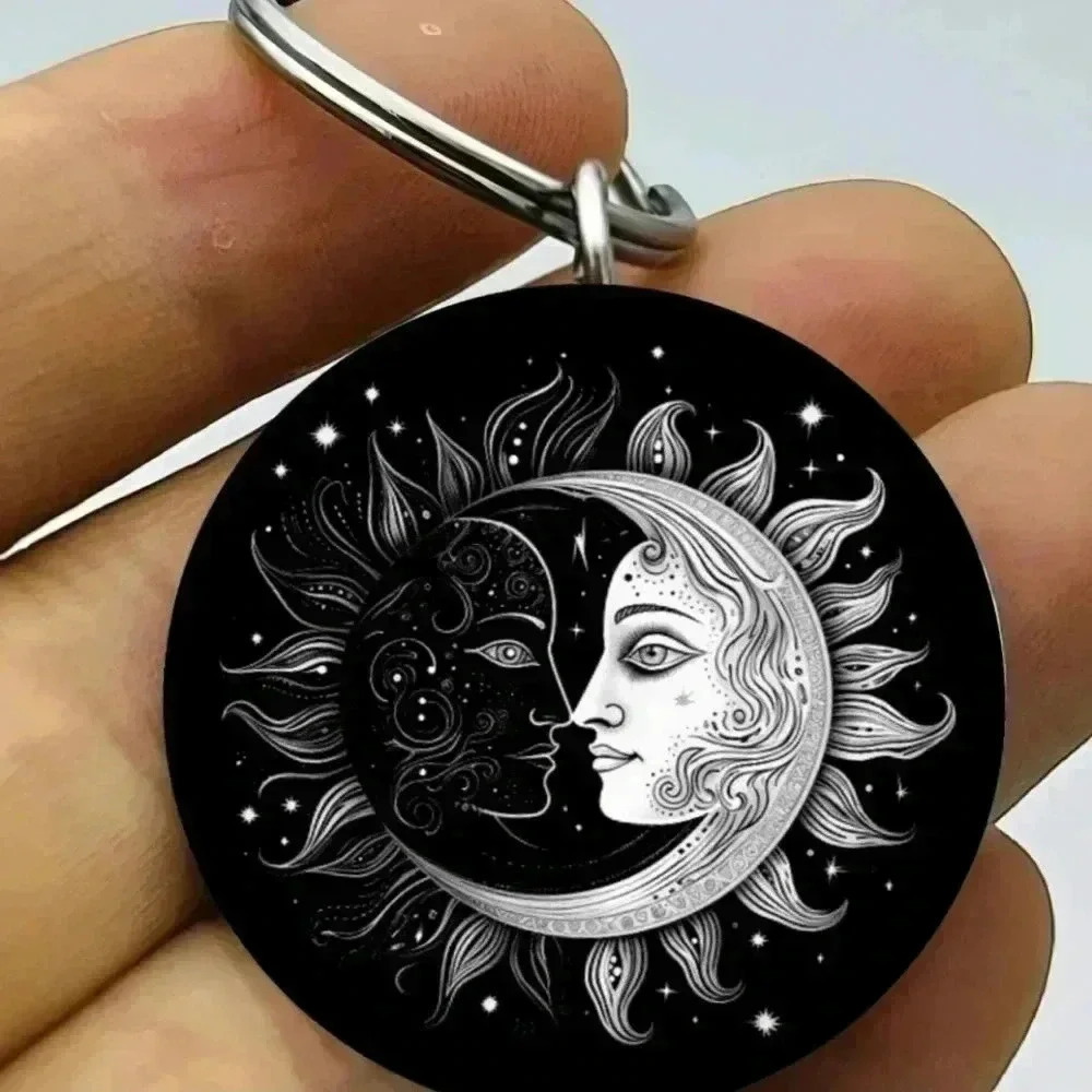 Dark  bright moon hot star art keychain